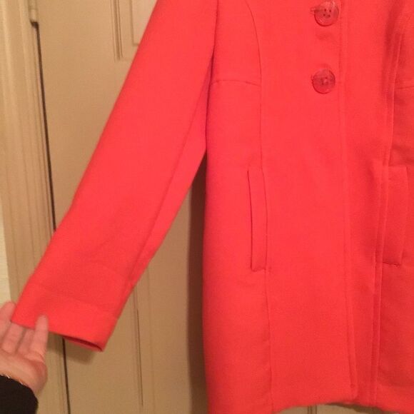 NWT Anthropologie || Wellesley Pleated Peacoat Coat Orange - Picture 7 of 10